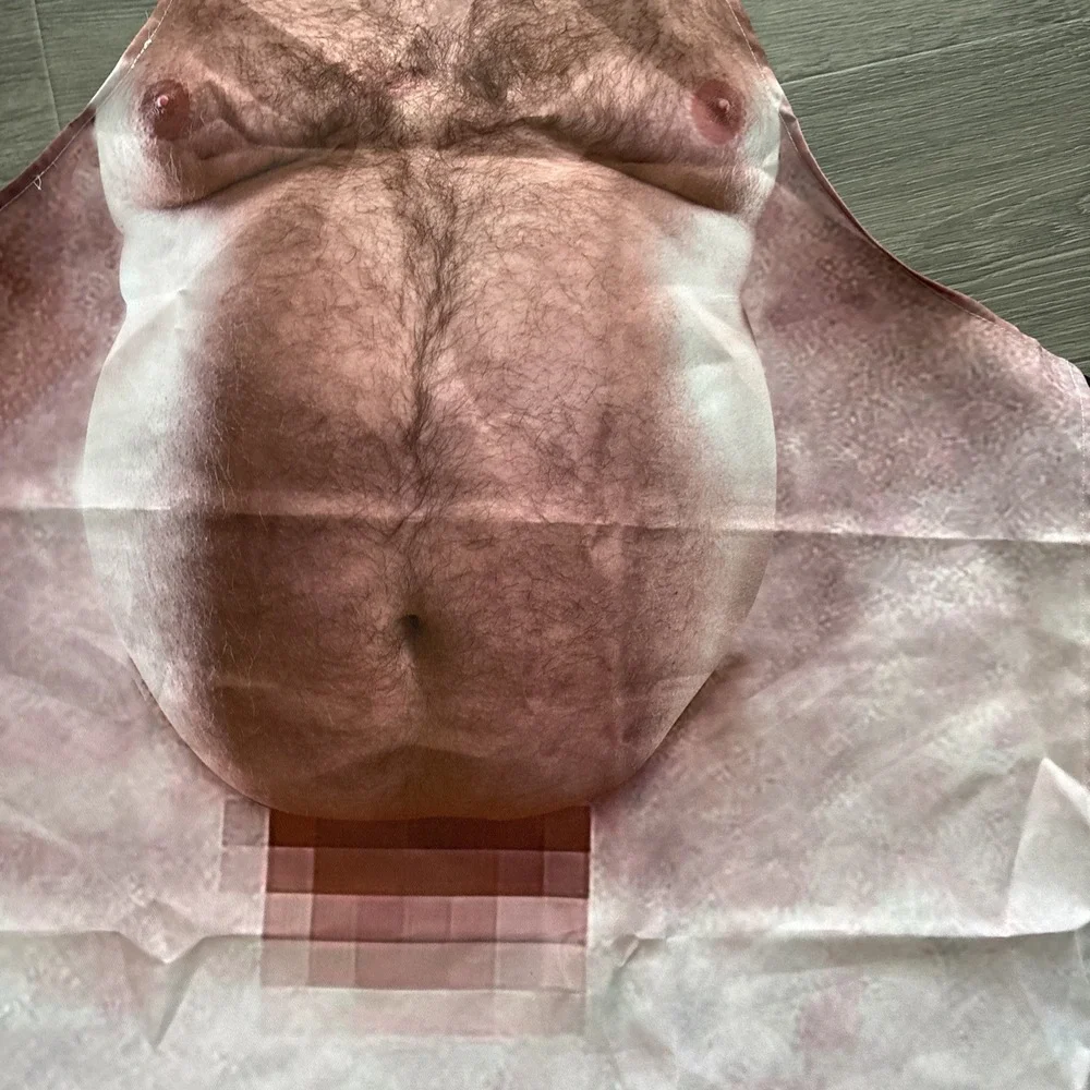 Novelty Apron OS One Size Men's Women's Kitchen Fat Guy Hairy Man Funny censored